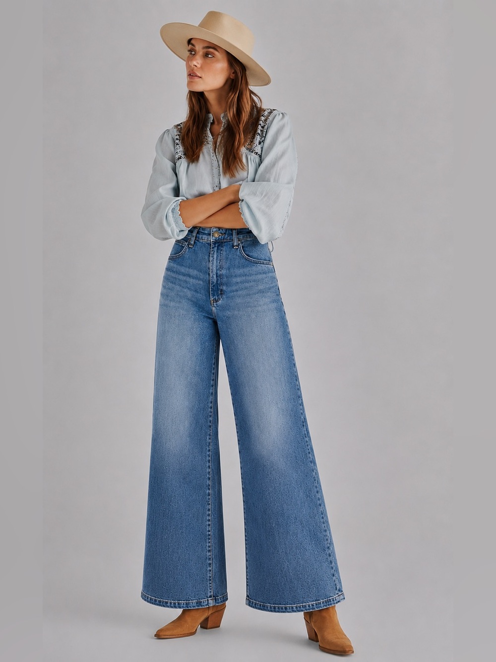 Lee Medium Blue High-Rise Wide-Leg Jeans